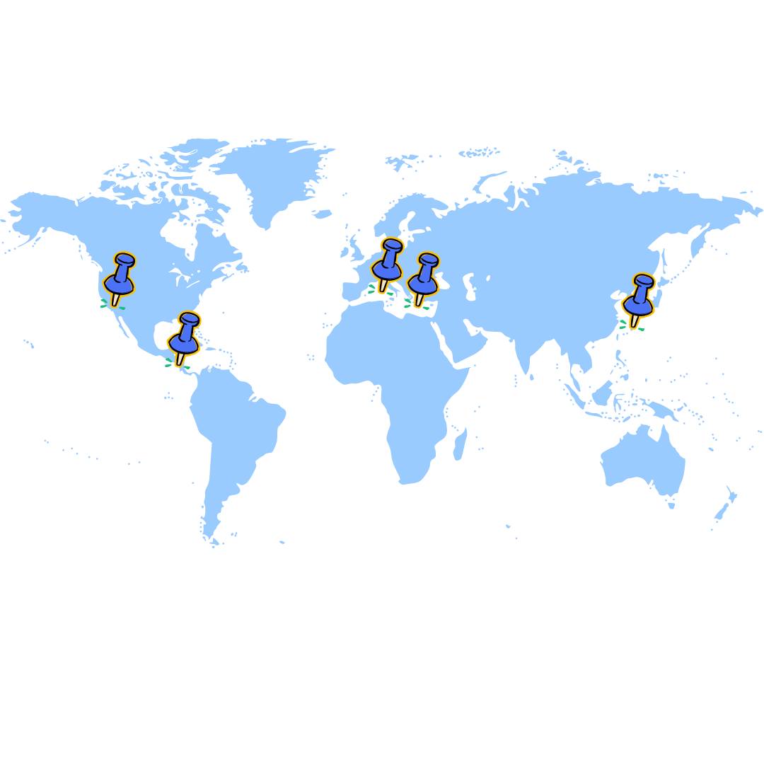 Map with the five blue zone location around the world